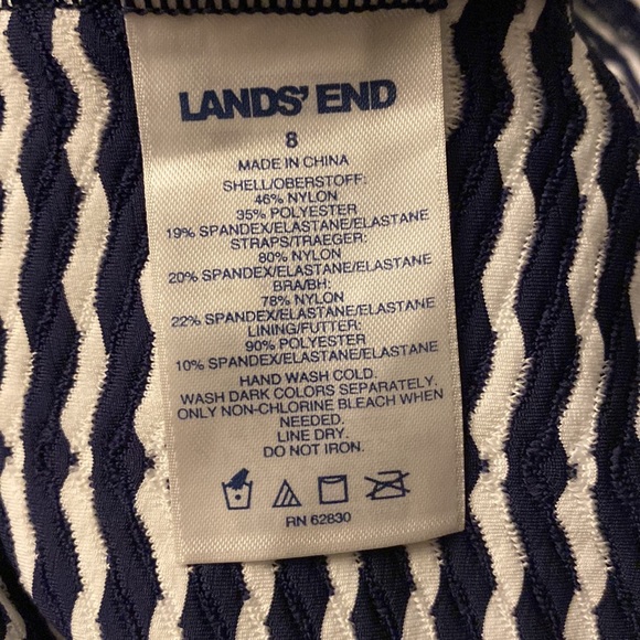 Lands’ End New Textured Square Neck Tankini Top 8 Navy Blue White Swimsuit - Picture 2 of 10